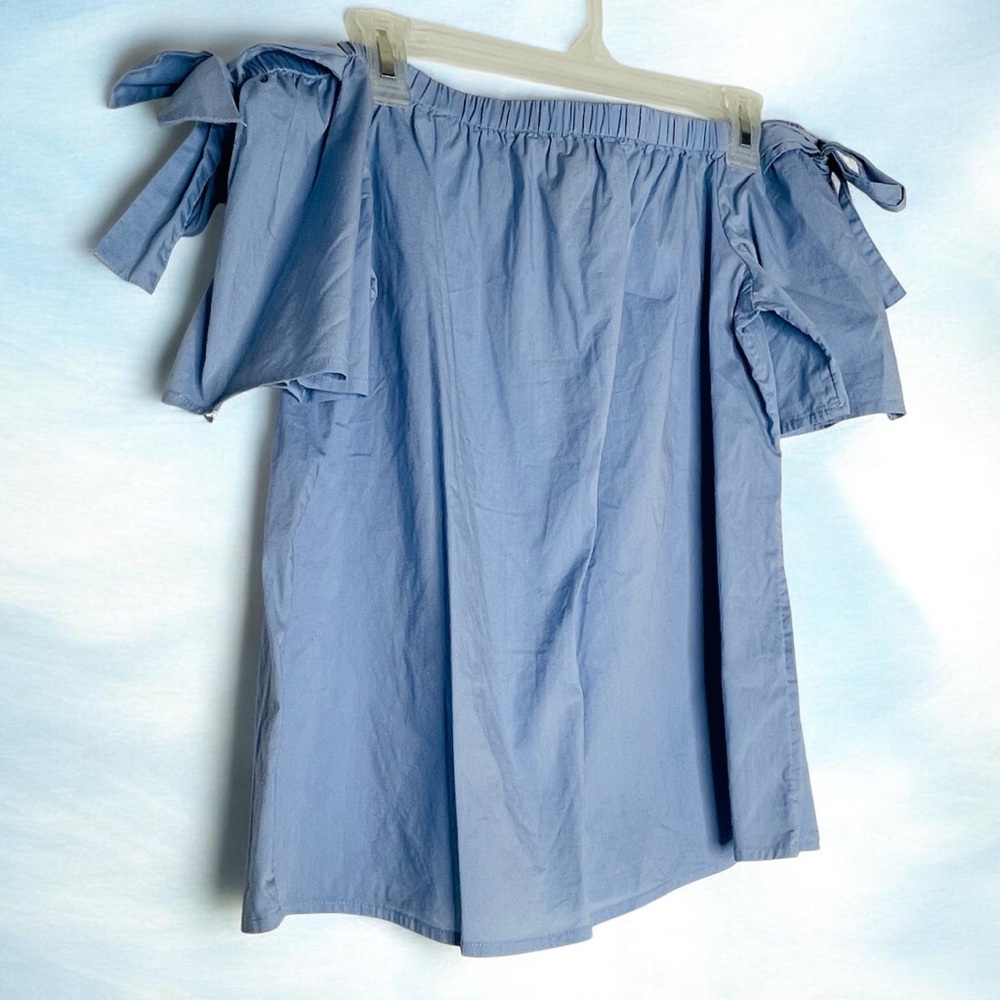 INC International Concepts Light Blue Off-Shoulder Tie-Sleeve Blouse Size Medium